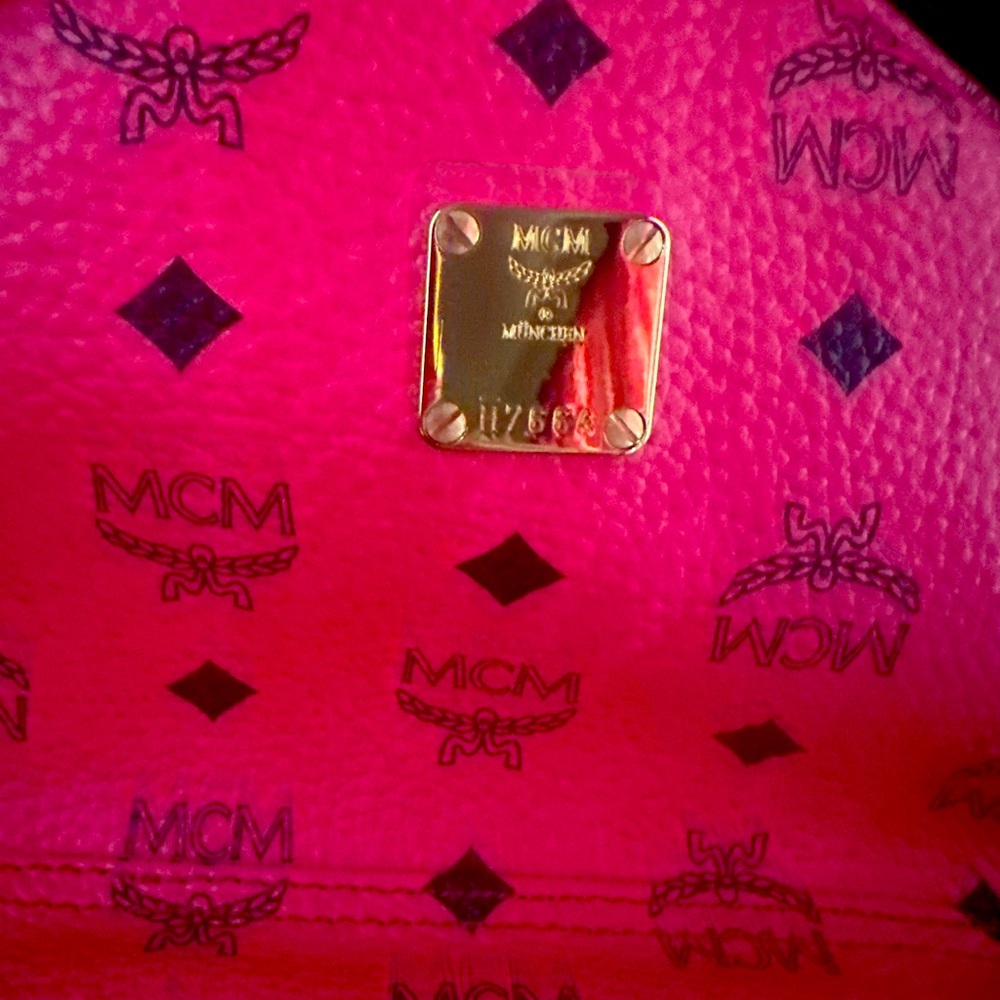 Authentic MCM medium red stark studded backpack